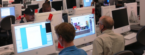 STudents working on computers in School of Media Arts lab